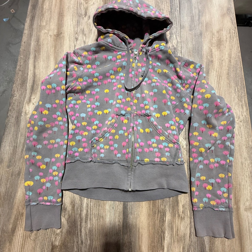 Y2K Loyal Army Zip Up Hoodie Gray Tree Print Indie Sleaze Retro